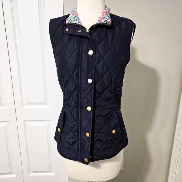 Lilly Pulitzer Navy Puffer Vest with Gold Accents Size Small - Picture 3 of 8